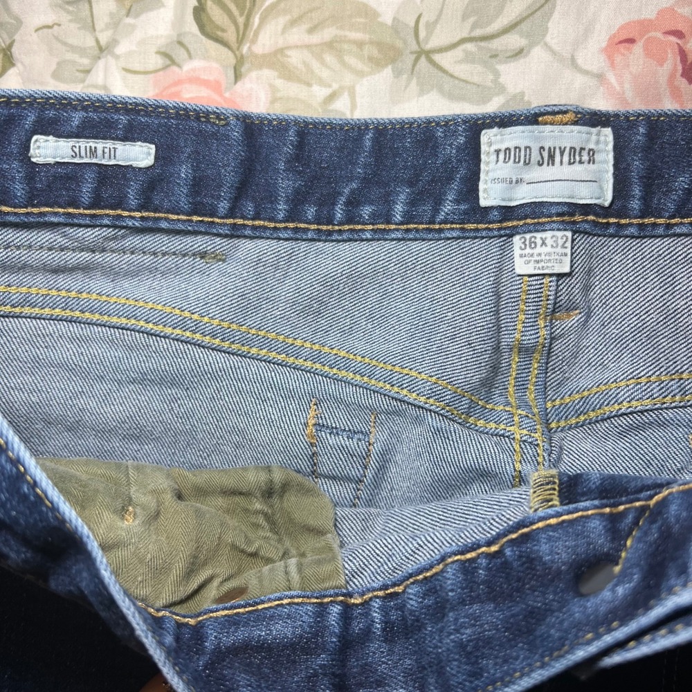 Todd Snyder Slim Fit Jeans Mens 36x32 Dark Wash Indigo Blue Button Fly Denim - Picture 10 of 10